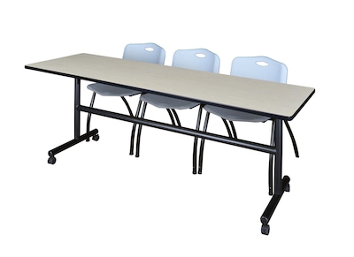 Regency Kobe 84 Flip Top Mobile Training Table- Maple & 3 M Stack Chairs- Grey