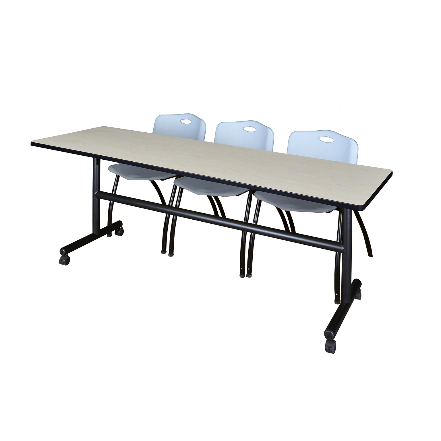 Regency Kobe 84 Flip Top Mobile Maple Training Table & 3 M Stack Chairs, Grey (MKFT8424PL47GY)