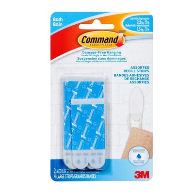 Command Assorted Water Resistant Refill Strips, Blue, 2 Medium and 4 Large Strips (BATH22-ES)