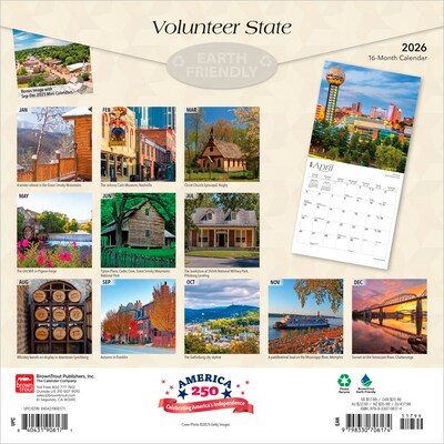 2026 BrownTrout Volunteer State Tennessee Places 12 x 12 Monthly Wall Calendar (9798330706174)