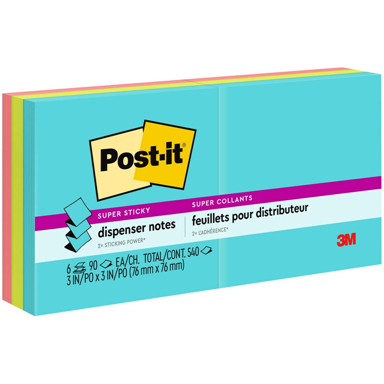 Post-it Super Sticky Pop-up Notes, 3 x 3, Supernova Neons Collection, 90 Sheet/Pad, 6 Pads/Pack (R330-6SSMIA)