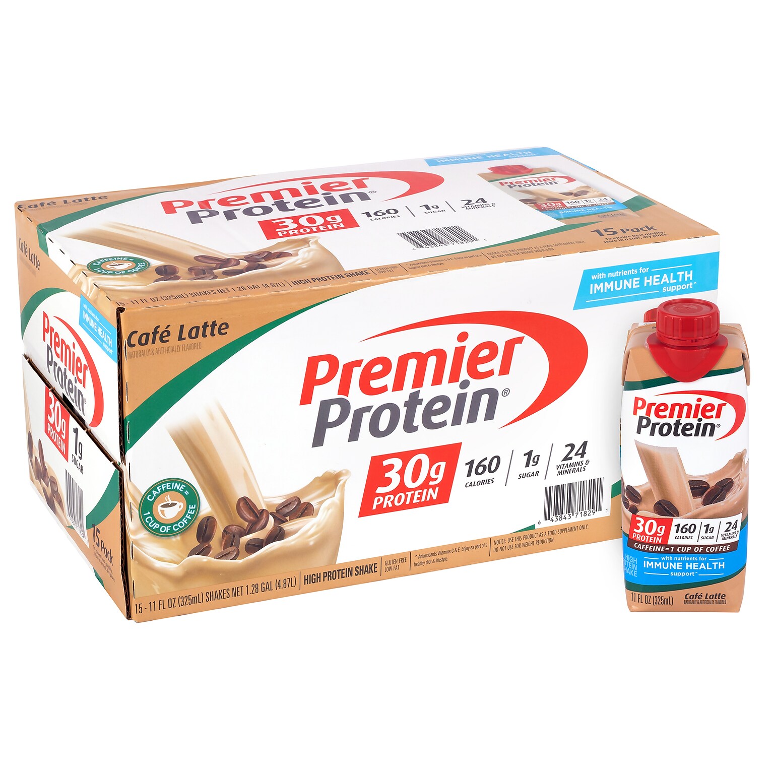 Premier Protein Cafe Latte Protein Shake, 11 oz., 15/Pack (220-02615)
