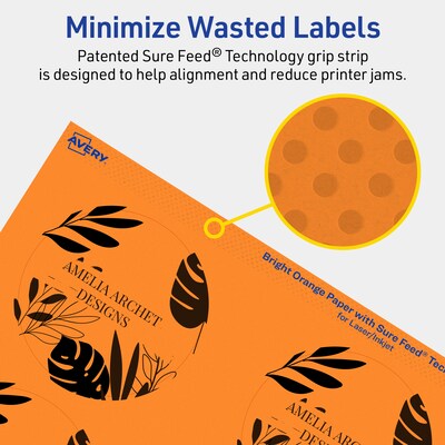 Avery Laser/Inkjet Multipurpose Circle Labels, 3" Dia., Bright Orange, 60/Pack (94513)
