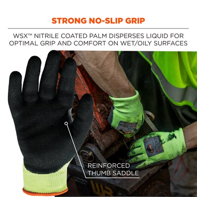 Ergodyne ProFlex 7041 Hi-Vis Nitrile-Coated Cut-Resistant Gloves, ANSI A4, Wet Grip, Lime, Small, 144 Pairs (17822)