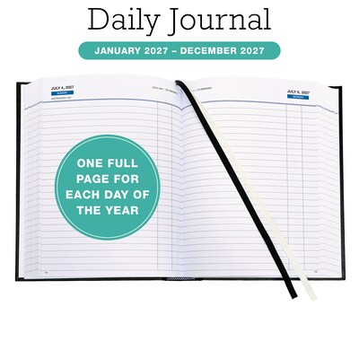 2027 Excello Brands 7.3 x 8.5 Daily Standard Planner, Paperboard Cover, Black (CD68-CY27-BK)