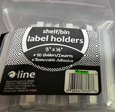 C-Line Best Value Label Holders, 0.5" x 3", Clear, 50/Pack (CLI87607)