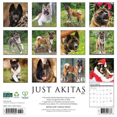 2026 Willow Creek Akitas 12 x 12 Monthly Wall Calendar (55304)