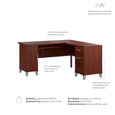 Bush Home Somerset 60" W L Shaped Office Desk with Storage, Hansen Cherry (WC81730K)