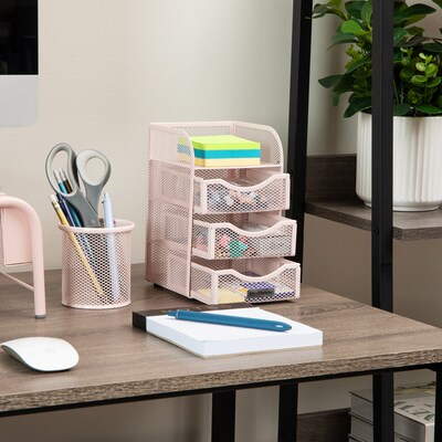 Mind Reader 4-Compartment Metal Desk Organizer, Pink (MESHMINI-PNK)