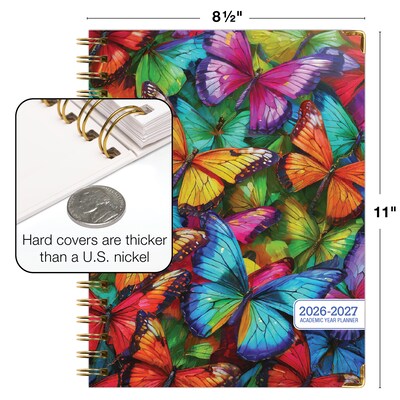 2026-2027 Excello Brands 8.5" x 11" Academic Weekly & Monthly Planner, Paperboard Cover, Colorful Butterflies