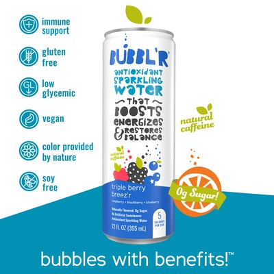 Bubbl'r Antioxidant Triple Berry Breez'r Flavored Sparkling Water, 12 oz., 12 Cans/Carton (028435600282)