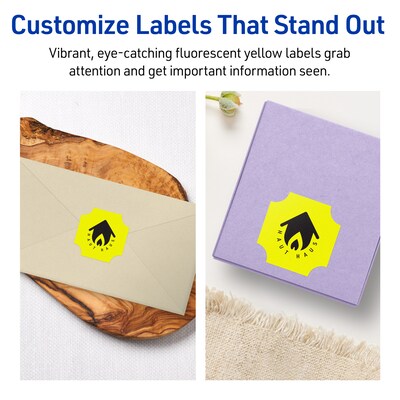 Avery Square Scalloped Laser/Inkjet Multipurpose Labels, 1-5/8" x 1-5/8", Neon Yellow (1600/Box)