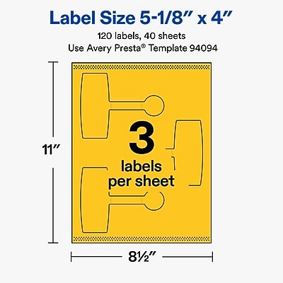 Avery Laser/Inkjet Sealing Labels, 5-1/8" x 4", Bright Yellow, 120 Labels/Box (19479370718)