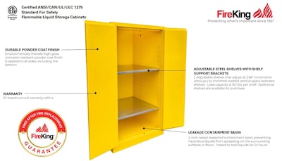 FireKing Flammable Liquids Storage Cabinet, 45 gal, Automatic Close, Yellow (SC45-AC-Y)