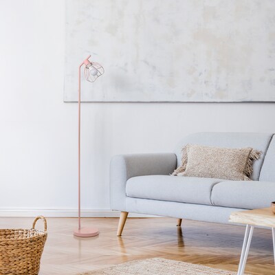 Simple Designs Sleek Essentials 54.5" Metal Floor Lamp with Wire Cage Shade, Pink (LF1050-PNK)
