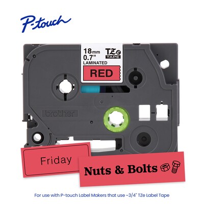 Brother P-touch Laminated Label Tape, ~3/4" x 26.2', Black on Red (TZe441)
