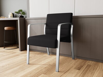 Lesro Waterfall Fabric Guest Chair, Open House Black/Silver (WF1101.SSV-01OHBK)