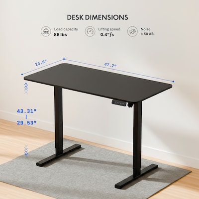 FlexiSpot FQ2 48"W Electric Rectangular Adjustable Standing Desk, Black (FQ2B-1260)