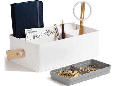 U Brands Mod Caddy 4-Compartment Plastic Desk Storage, White, 2 Pieces (5387U00-01)