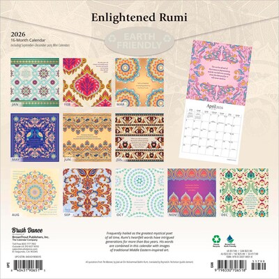 2026 Brush Dance Enlightened Rumi 12 x 12 Monthly Wall Calendar (9798330706518)