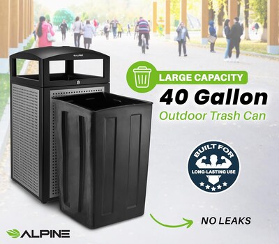 Alpine Industries Steel Outdoor Commercial Trash Can with Ashtray Lid, 40 Gallon, Silver (472-40-SIL)