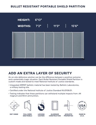 Versare ShieldWall Folding Mobile Room Divider, 82"H x 135"W, Cloud Gray Fabric (DS1911108-1)