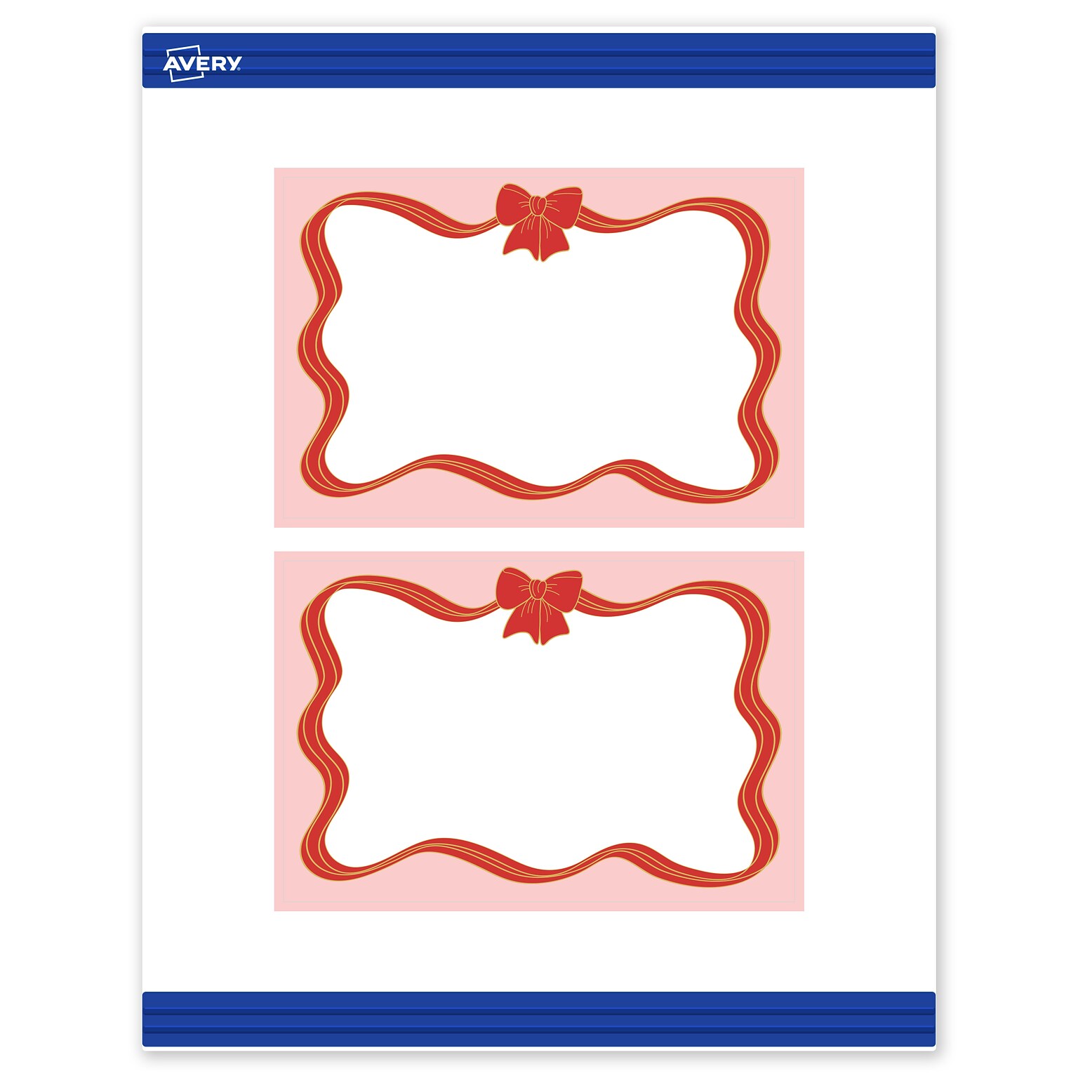 Avery Gold-Pink Bow Matte Blank Card, White, 20/Pack (S00-FFF)