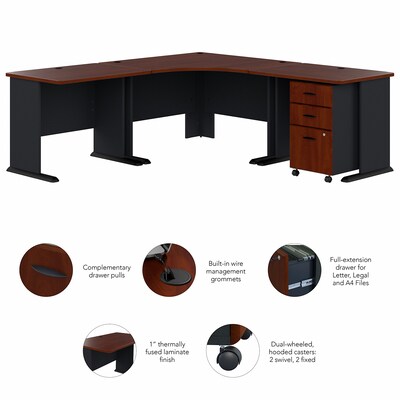 Bush Business Furniture Cubix 84"W Corner Desk with Mobile File Cabinet, Hansen Cherry/Galaxy (SRA041HCSU)