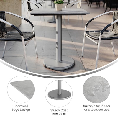 Flash Furniture Acadia Wooden Dining Table with Round Base, 23.75"D x 29.75"W, Gray Faux Concrete/Silver Base (ST2430CGTR18S)