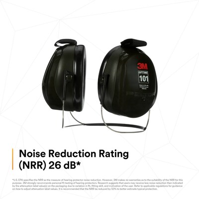 3M PELTOR Optime 101 Earmuffs, Black/Green, 10/Carton (H7B)