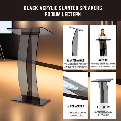 AdirOffice 47" Speaker Podium Lectern, Transparent Black (661-03-BLK)
