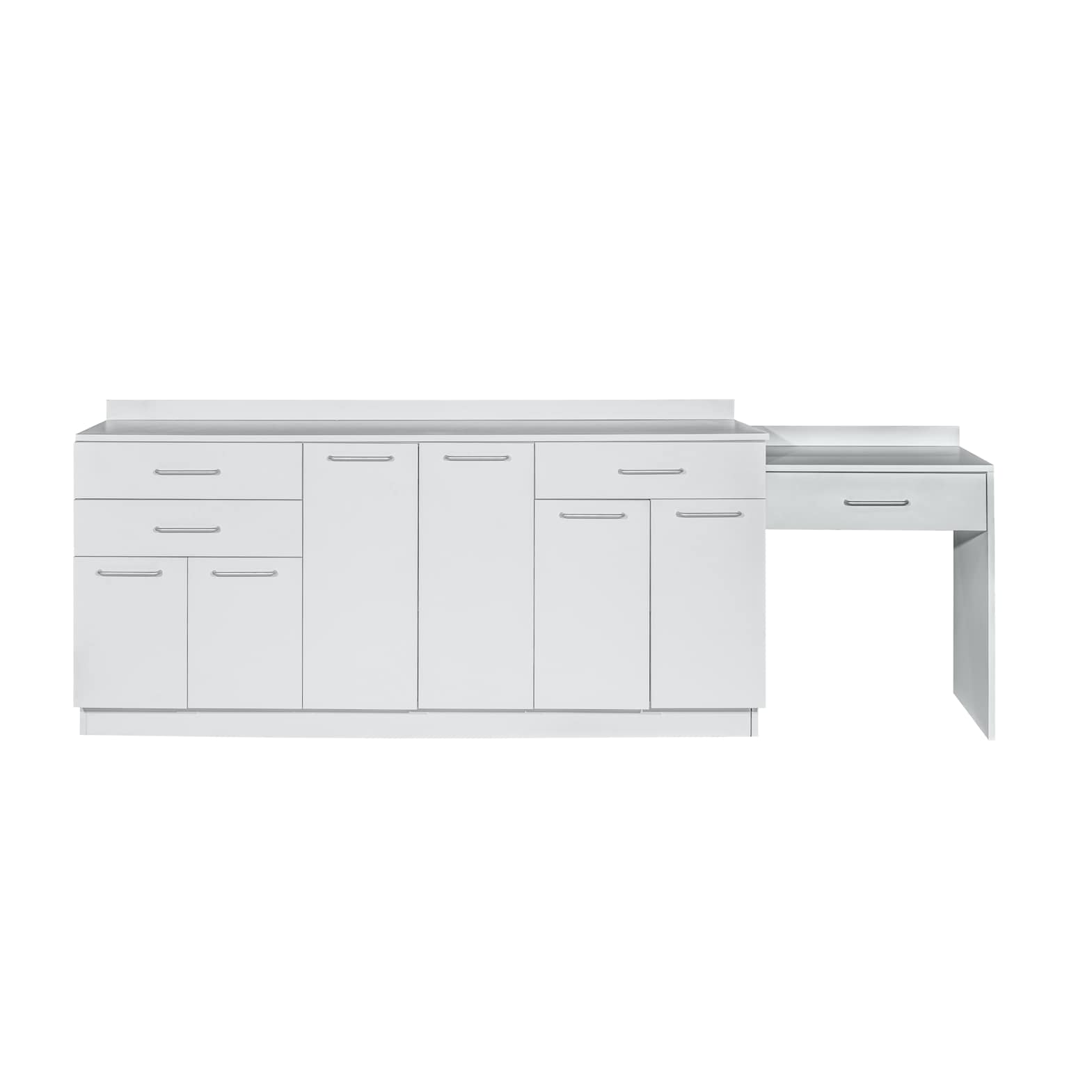 Viva Comfort 36 H x 72 W Exam Room Medical Cabinet with 24 W Right Side Desk, 6 Doors, 3 Drawers (90272-NS-GRY-AO)