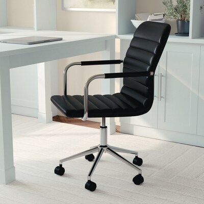 Martha Stewart Taytum Faux Leather Swivel Office Chair, Black/Polished Nickel (CH142370BK)