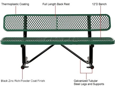 Global Industrial 6' Outdoor Steel Bench w/ Backrest, Expanded Metal, Green (277154GN)