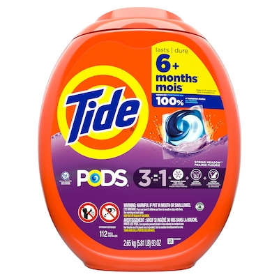 Tide PODS HE 3-in-1 Laundry Detergent Capsules, Spring meadow, 98 oz., 112 Capsules (03250)