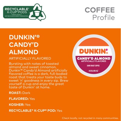 Dunkin' Candy'd Almond Coffee Keurig K-Cup Pods, Dark Roast, 22/Carton (5000375651)