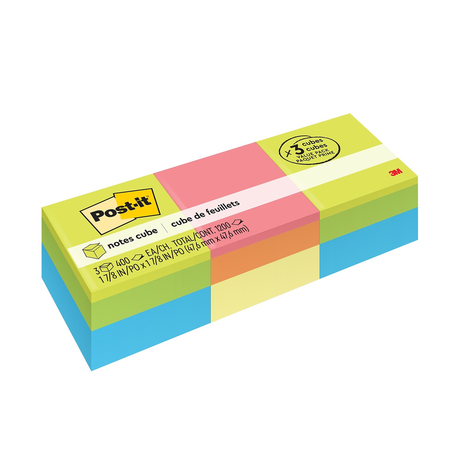 Post-it Notes, Assorted Collection, 1 7/8 x 1 7/8, 400 Sheet/Pad, 3 Pads/Pack (20513PK)