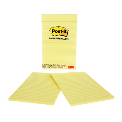 Post-it® Notes, 5 x 8, Canary Yellow, Lined, 50 Sheets/Pad, 2 Pads/Pack (663-YW)