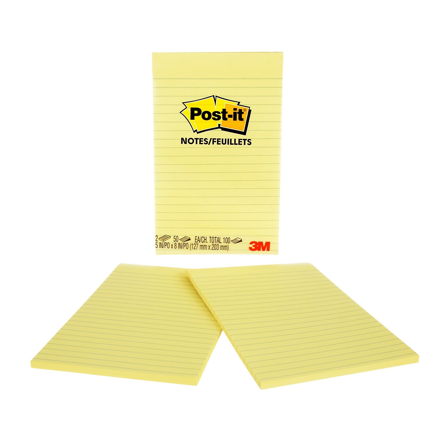 Post-it® Notes, 5 x 8, Canary Yellow, Lined, 50 Sheets/Pad, 2 Pads/Pack (663-YW)
