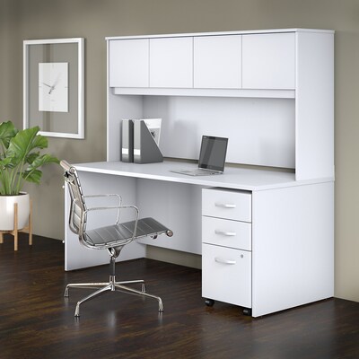 Bush Business Furniture Studio C 72"W Office Desk with Hutch and Mobile File Cabinet, White (STC011WH)