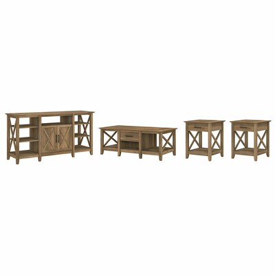 Bush Furniture Key West Tall TV Stand with Coffee Table and 2 End Tables, Reclaimed Pine, Screens up to 65 (KWS025RCP)