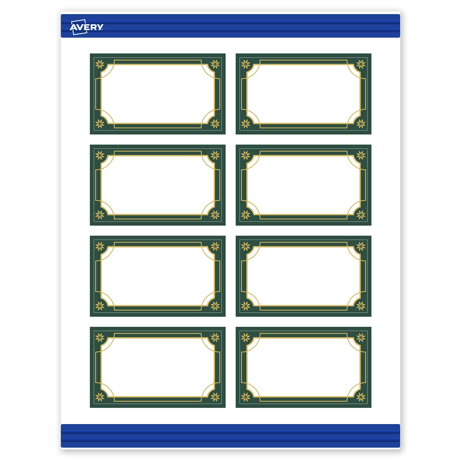 Avery Gold-Green Border Matte Blank Card, White, 80/Pack (S00-FDE)