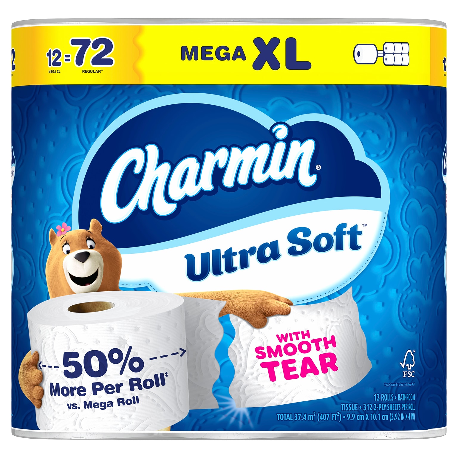 Charmin Ultra Soft Mega XL Toilet Paper, 2-Ply, White, 312 Sheets/Roll, 12 Rolls/Pack (08471)