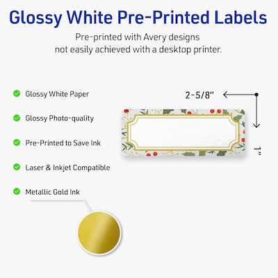 Avery Rectangle Multipurpose Labels, 1 x 2-5/8, White, 160/Pack (19479370462)