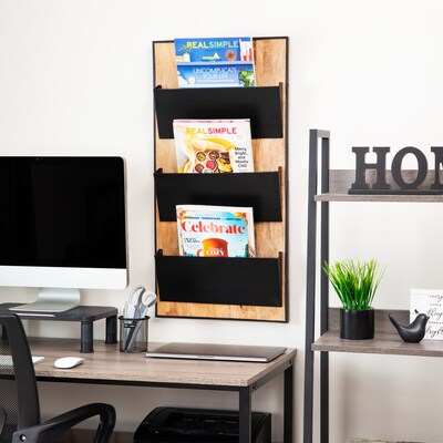 Mind Reader 3-Pocket Wood and Metal Wall Mountable Wall File, Letter Size, Black (WALLPOCKET-BLK)