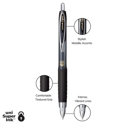 uni-ball 207 Retractable Gel Pens, Ultra Micro Point, 0.38mm, Black Ink, Dozen (1790922)