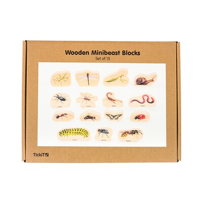 TickiT Wooden Minibeast Blocks, Multicolored, 15/Set (CTU73568)