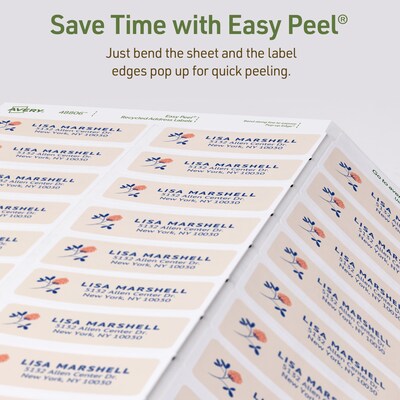 Avery EcoFriendly Return Address Labels, Matte White, 2/3" x 1-3/4", Laser/Inkjet, 60 Labels/Sheet, 600 Labels Total (48806)