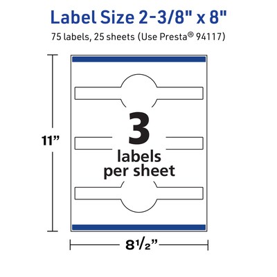 Avery TrueBlock Laser/Inkjet Decorative Edge Multipurpose Labels, 2-3/8" x 8", White, 75/Pack (94117)