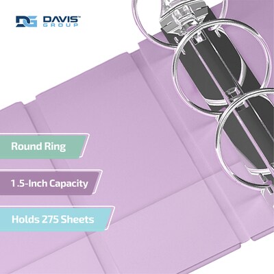 Davis Group, 1.5, 8.5 x 11, Round Ring View Binder, Assorted Pastel Colors, 6/Pack (7412-88-04)